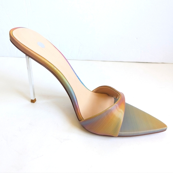 Homme + Femme LA Shoes - Iridescent Pointed Toe Stiletto Mule Heel - Women